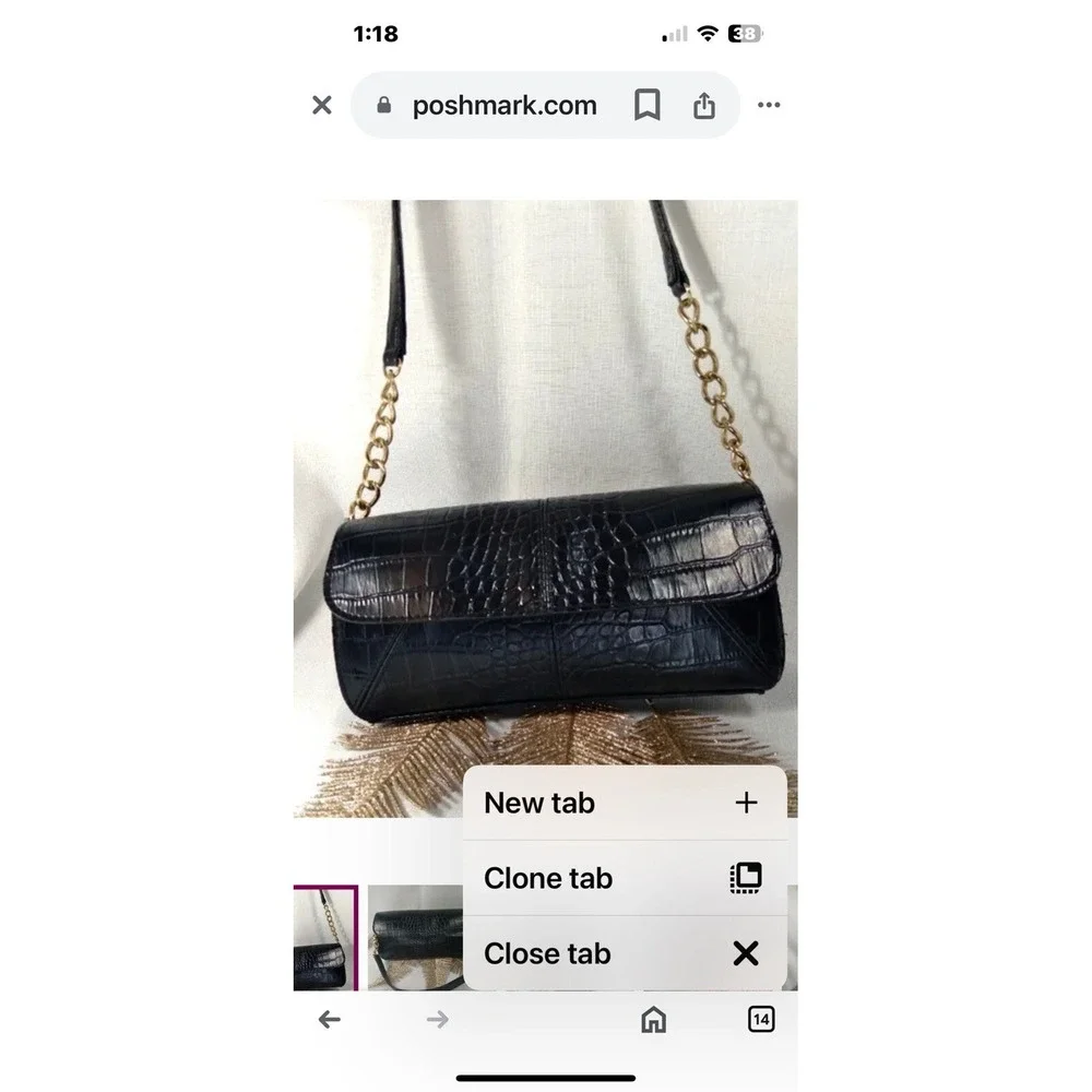 vintage liz‎ claiborne purse Black And Gold Shoulder Faux Leather